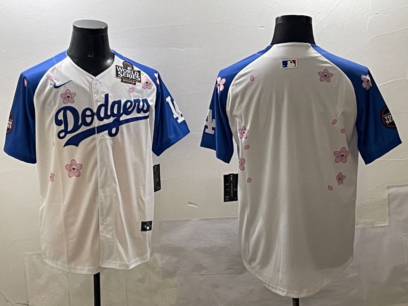 Men Los Angeles Dodgers Blank White Blue Sakura Edition 2025 Nike MLB Jersey style 3->los angeles dodgers->MLB Jersey